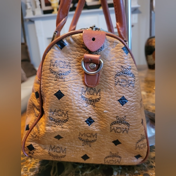 MCM Cognac and Chestnut Monogram Satchel - Picture 4 of 12